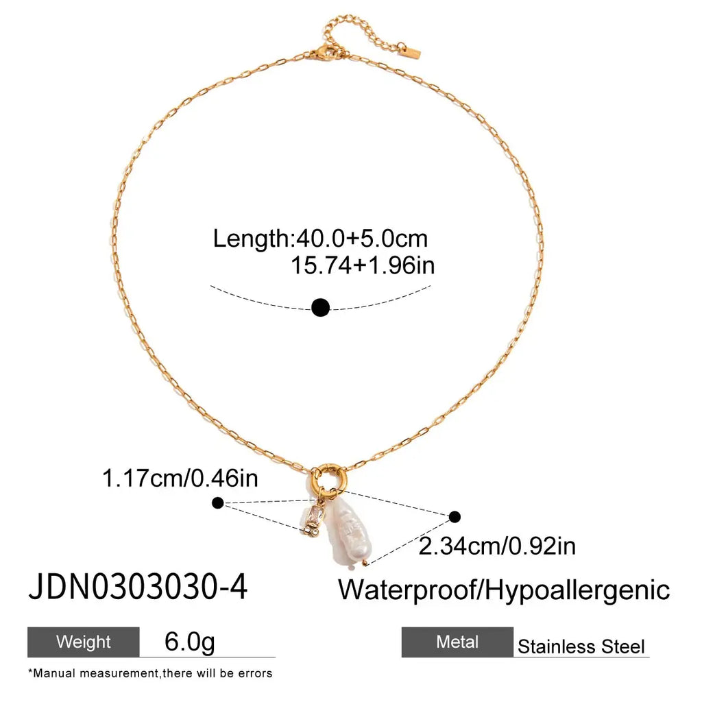 Pearl Birthstone Charm Necklace — Stainless Steel · PS169
