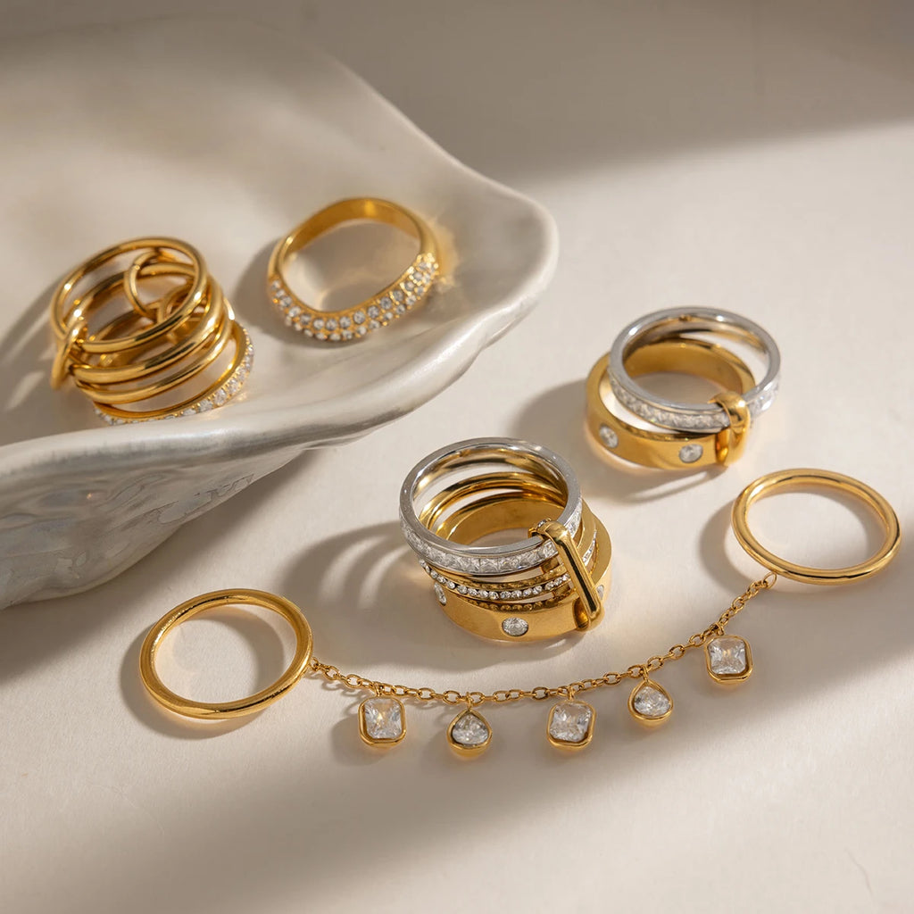 Mixed CZ Ring Stack — Stainless Steel · PS236
