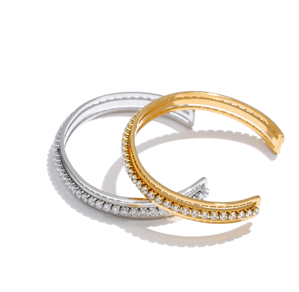Cubic Zirconia Geometric Bracelet — Stainless Steel with Cubic Zirconia · PS1556