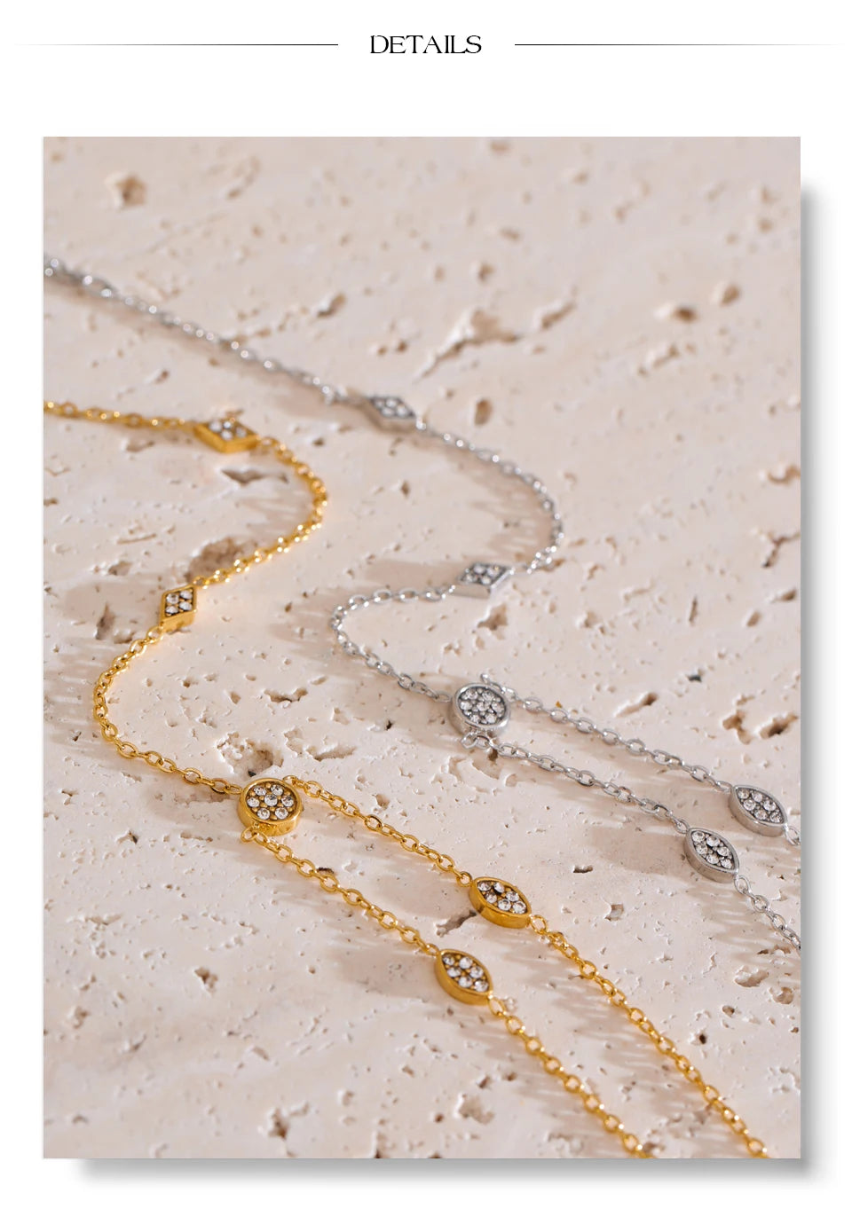 Cubic zirconia geometric chain necklace in gold-plated stainless steel with cubic zirconia.