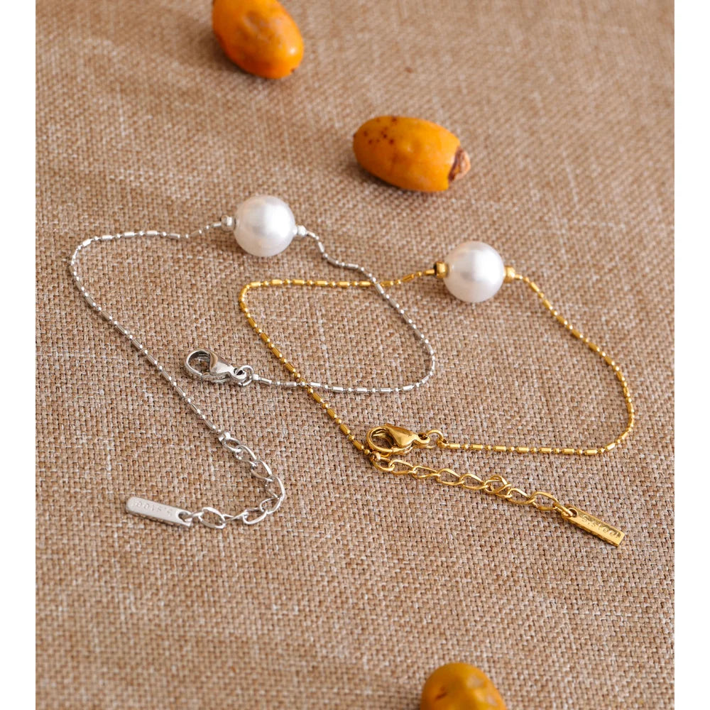 Pearl Geometric Chain Bracelet — Gold-Plated Stainless Steel with Pearl · PS1048