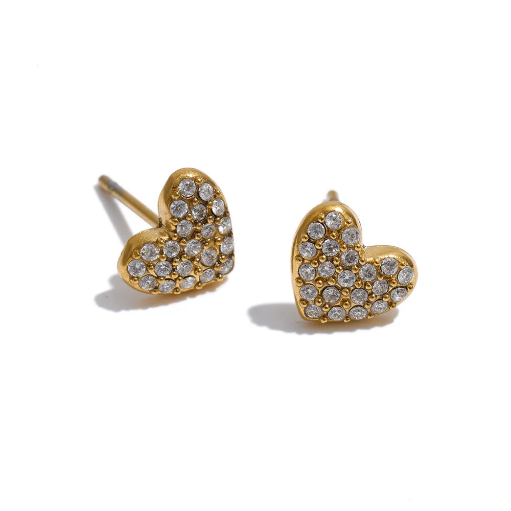 Cubic Zirconia Heart Earrings — Gold-Plated Stainless Steel with Cubic Zirconia · PS1324