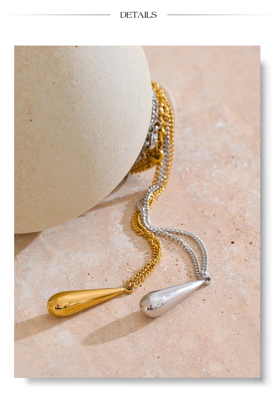 Water drop necklace in gold-plated stainless steel.