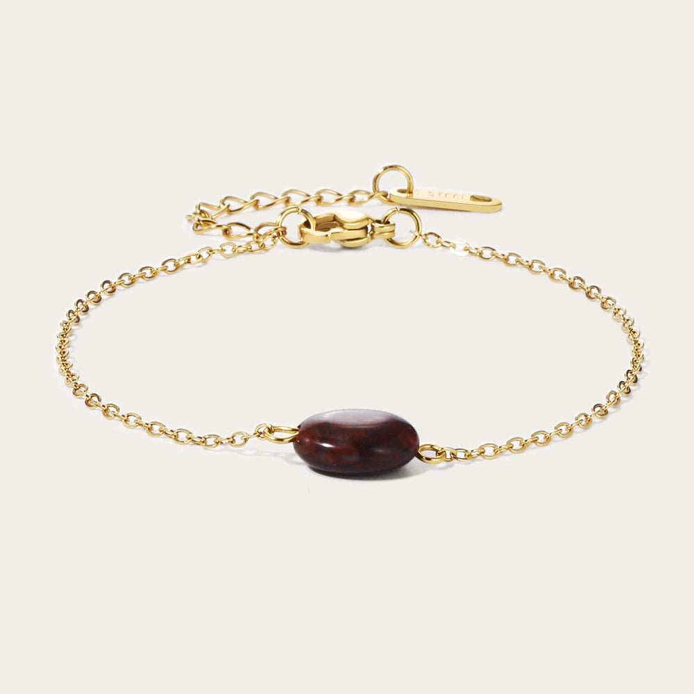 Bracelet Dark Red Natural Stone Pendants Charm — 316L Stainless Steel · PS414