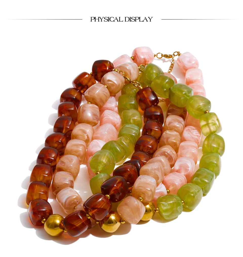 Acrylic Beaded Geometric Necklace — Gold-Plated Stainless Steel with Acrylic · PS2198