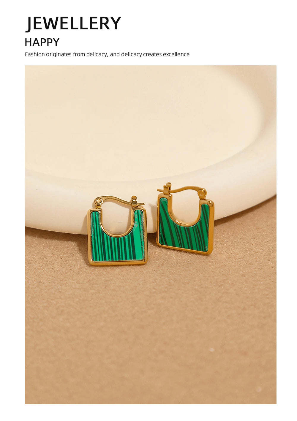 Hoop Earrings Vintage Square Natural Stone — 316L Stainless Steel · PS399