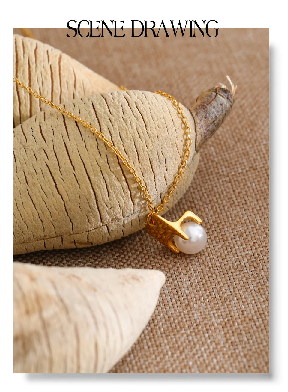 Pearl geometric necklace in gold-plated stainless steel with pearl.