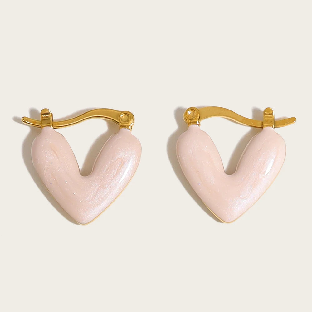Hoop Earrings Heart Pink Black Red Enamel Vintage — 316L Stainless Steel · PS393