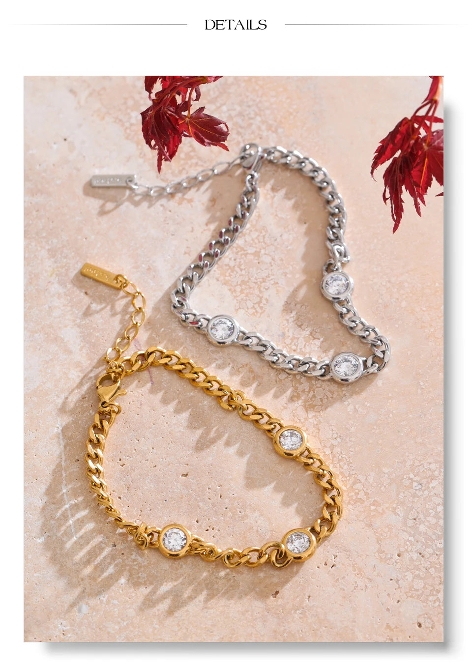 Cubic zirconia geometric chain necklace in gold-plated stainless steel with cubic zirconia.