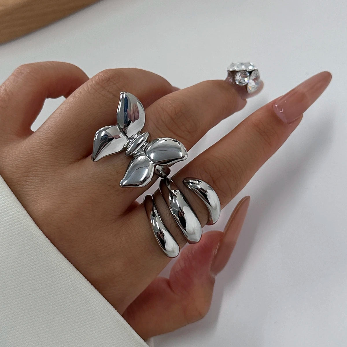 Two-Tone Butterfly Ring Stack — Stainless Steel · PS266