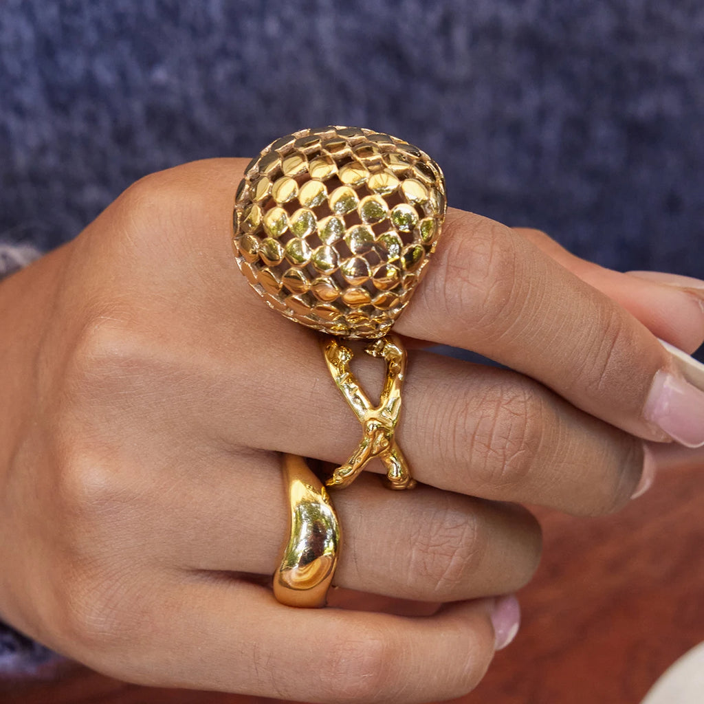 Chunky Gold Ring Stack — Stainless Steel · PS253