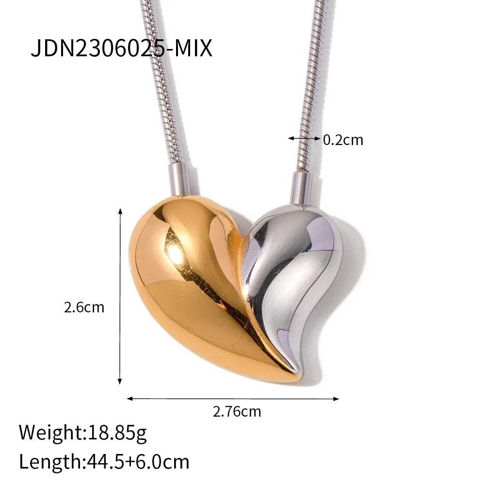 Two-Tone Heart Chain Necklace — Stainless Steel · PS360
