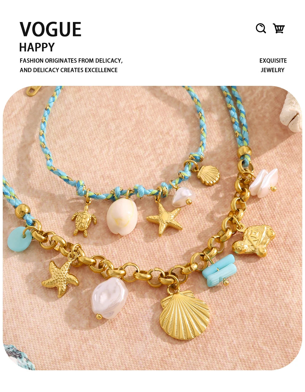 Boho Ocean Pendant Necklace Charms Vintage — 316L Stainless Steel · PS450
