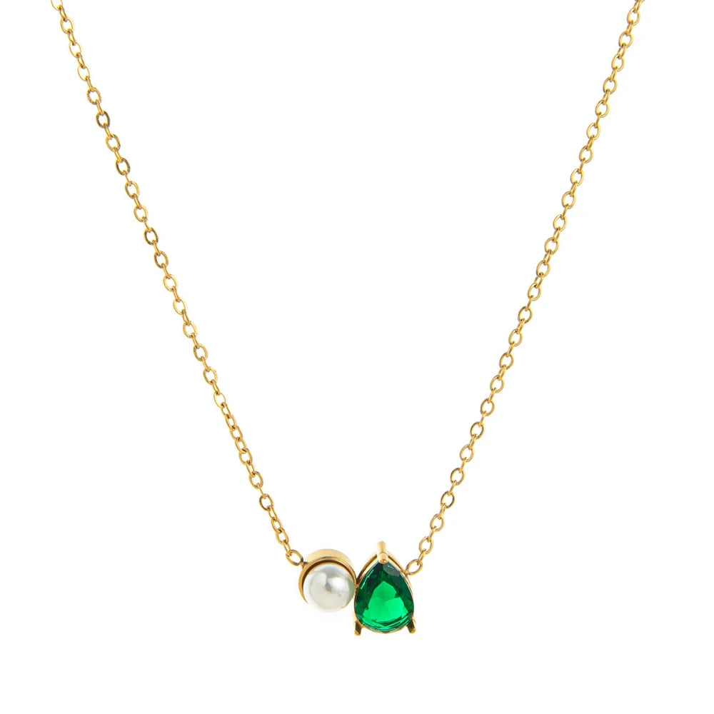 Titanium steel ins teardrop pearl December birthstone necklace zircon pendant gold-plated color preservation