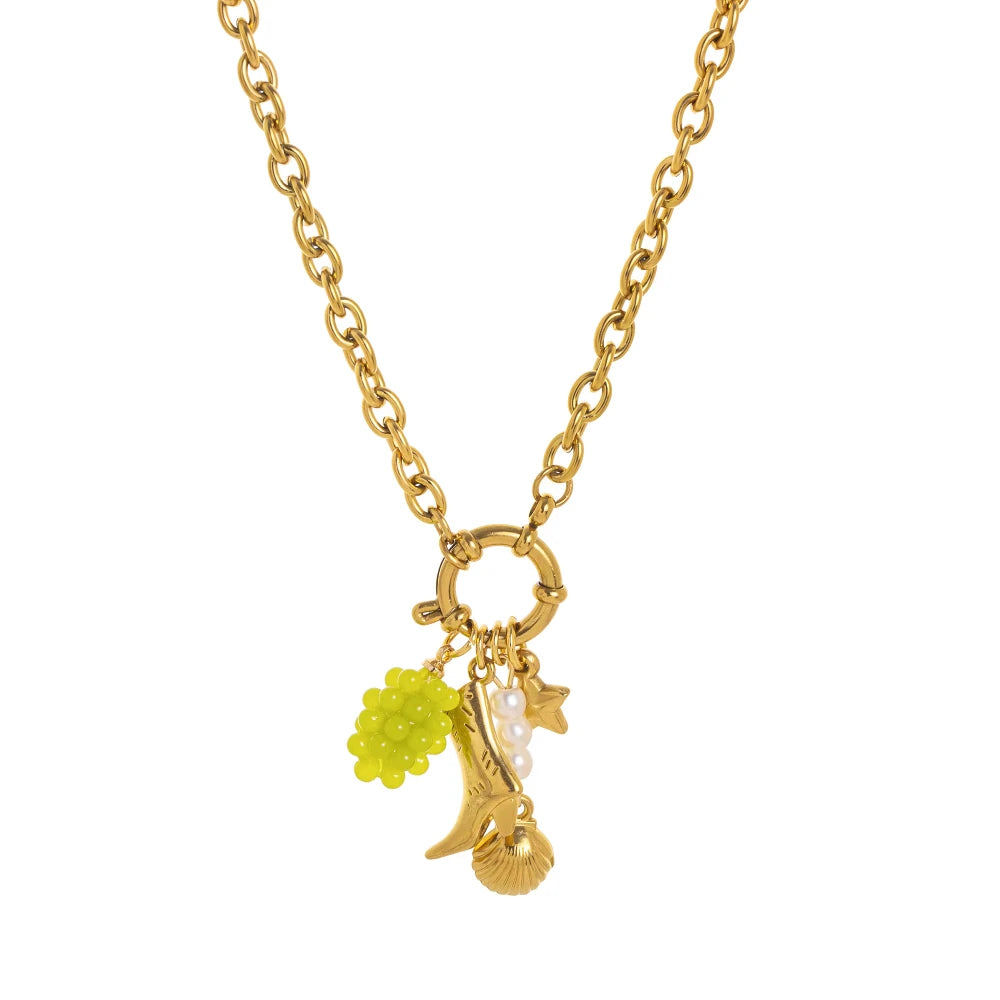 Stainless steel fruit heart boots ins high-end feeling collarbone chain pearl starfish gold-plated color preservation