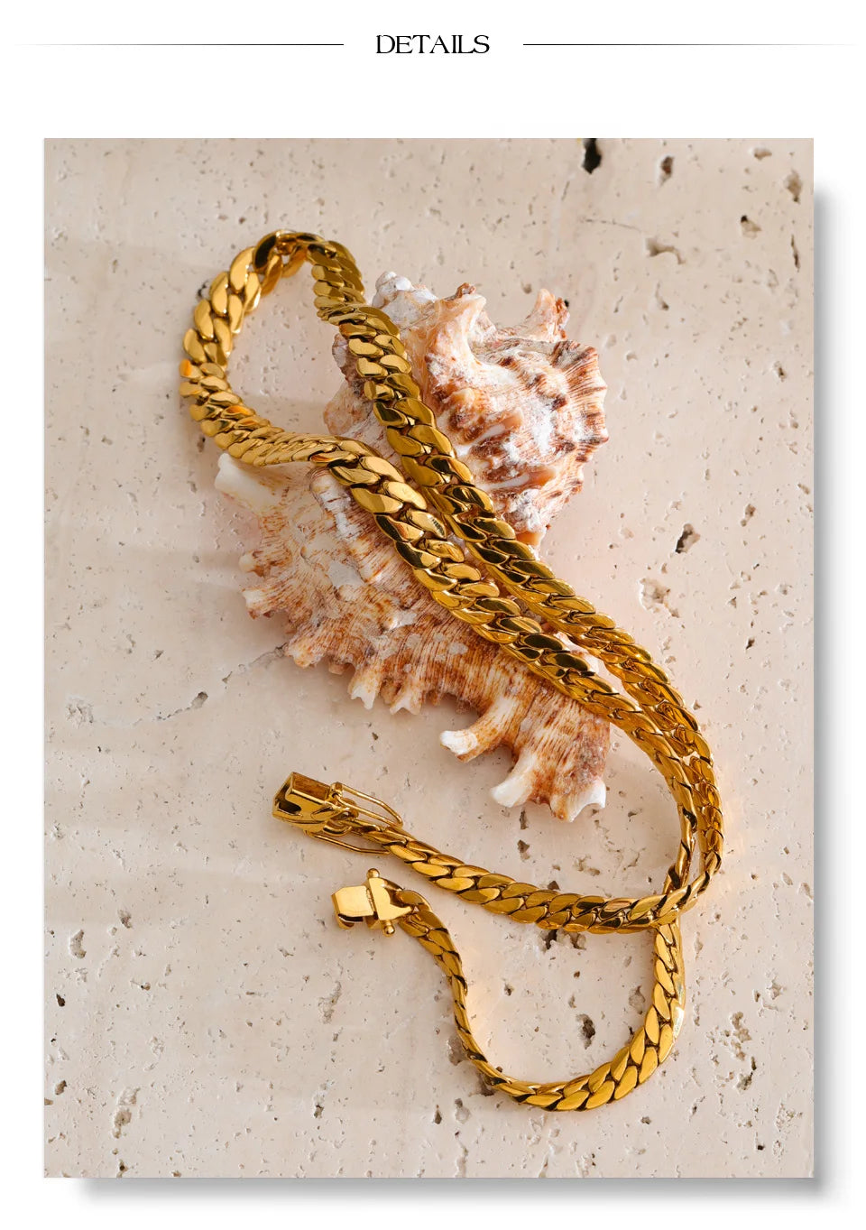 Geometric chain necklace in gold-plated stainless steel.