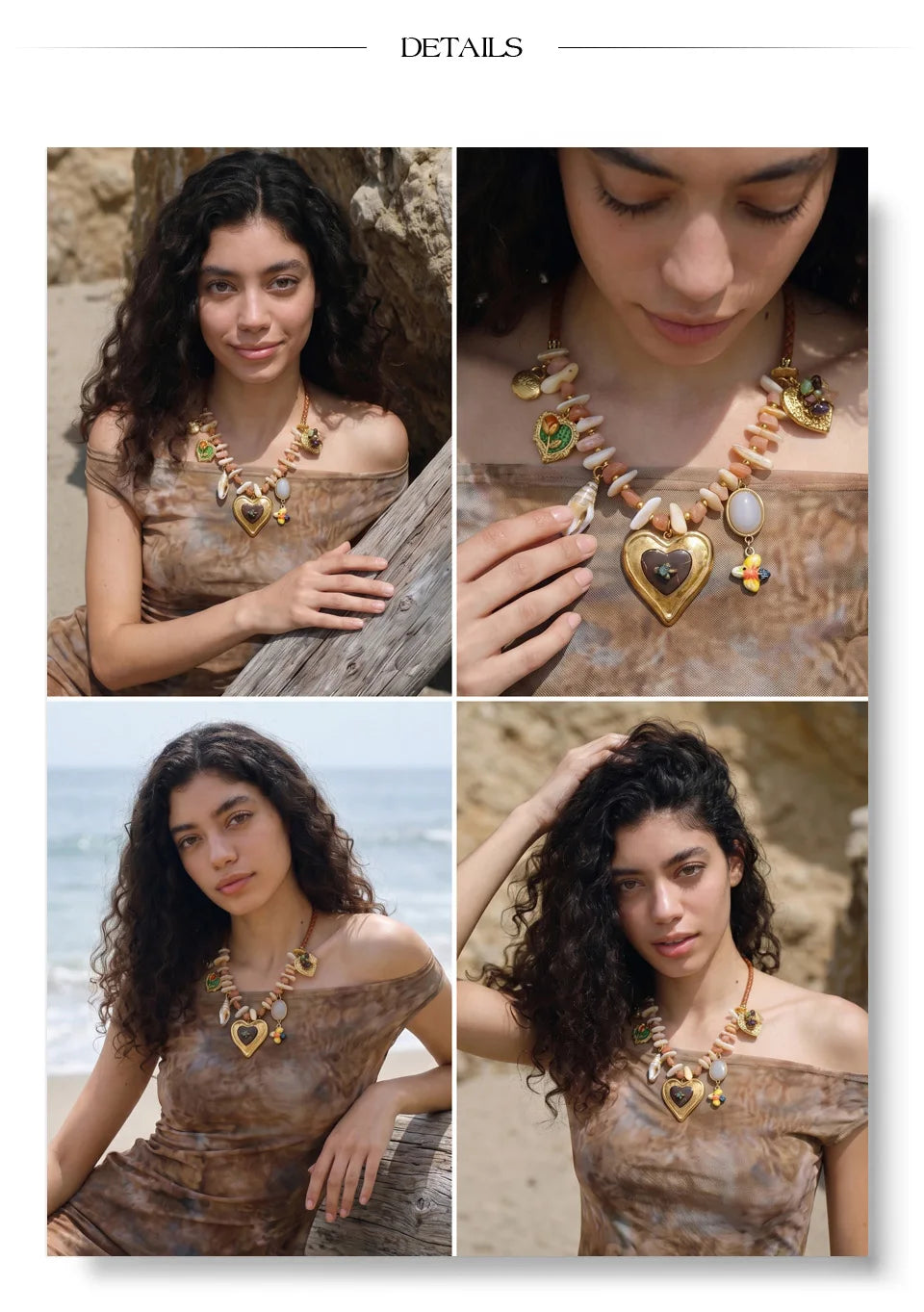 Shell heart flower necklace in gold-plated stainless steel with shell.