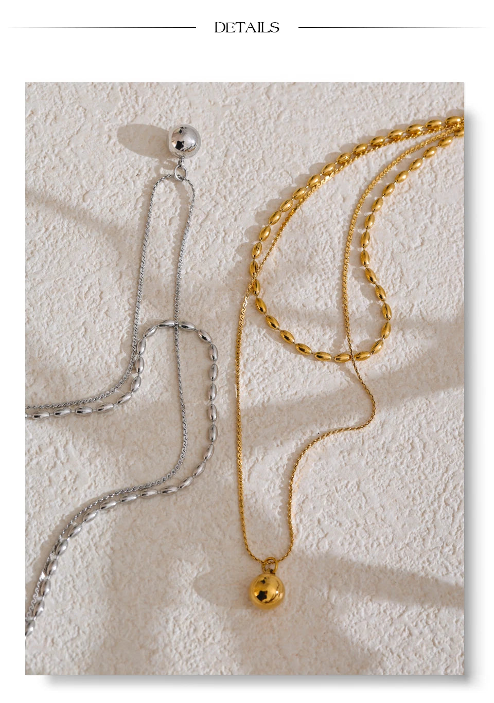 Geometric chain layered necklace in gold-plated stainless steel.