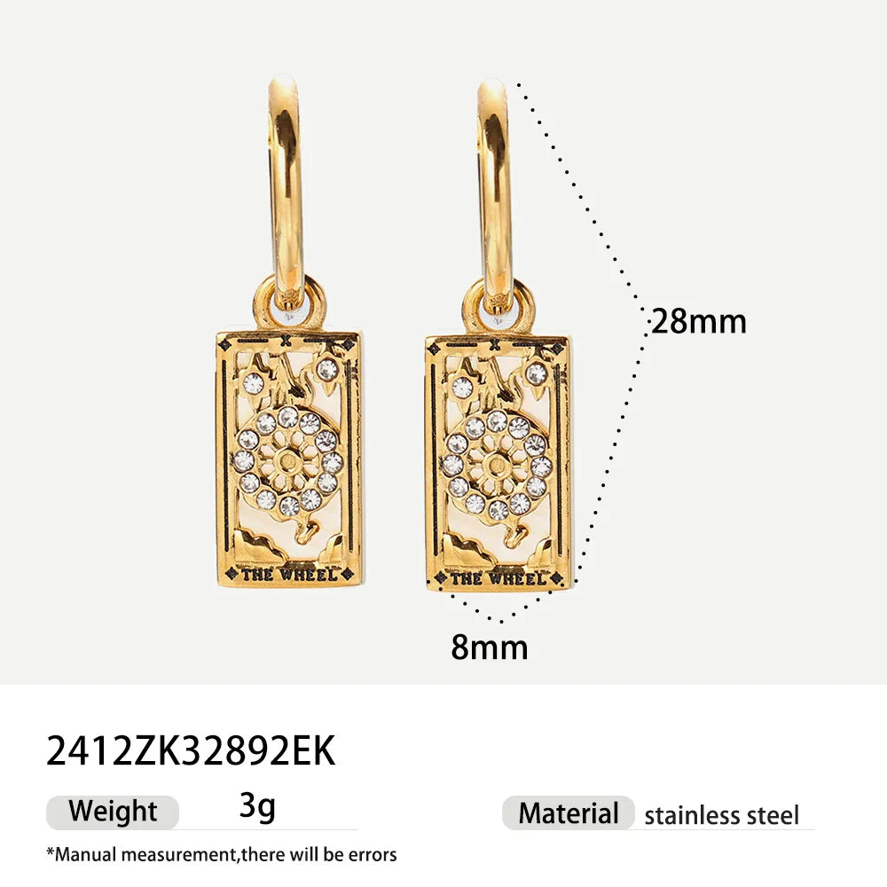 New Tarot Cards Chunky Hoop Earrings for Women Stainless Steel Original Tarot Queen Lover Magician Moon Drop Earrings Jewelry