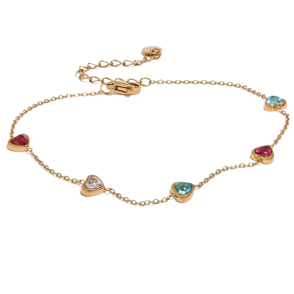 White Cubic Zirconia Heart Necklace — Gold-Plated Stainless Steel with Cubic Zirconia · PS2304