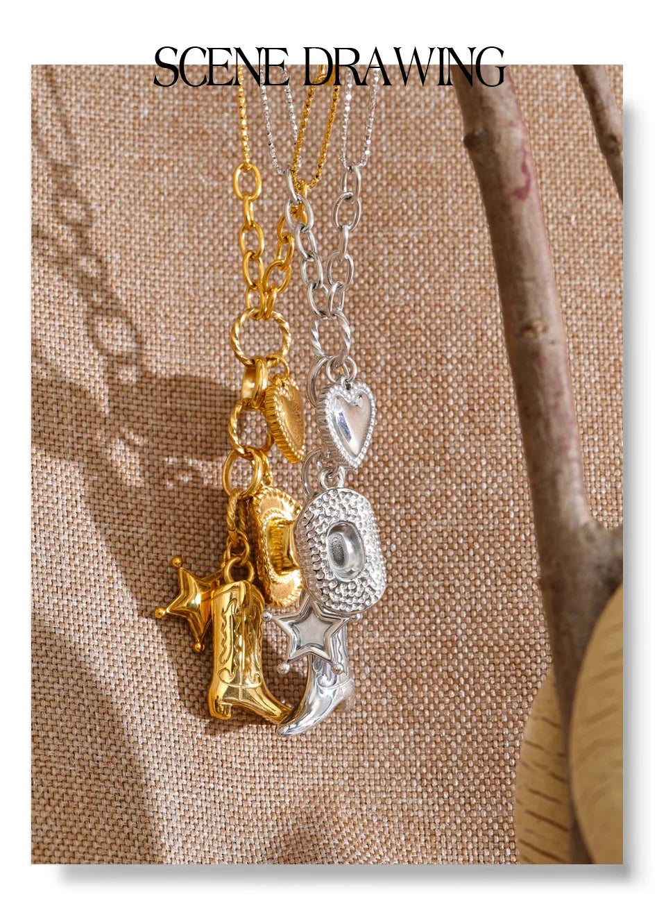 Heart star geometric necklace in gold-plated stainless steel.