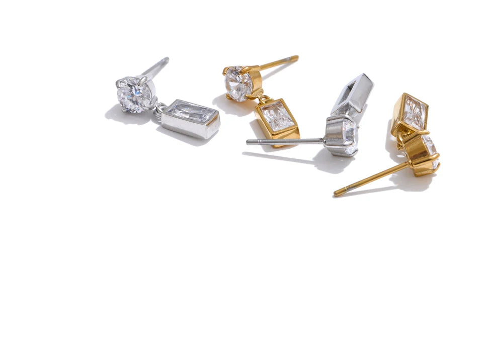 Cubic Zirconia Geometric Earrings — Gold-Plated Stainless Steel with Cubic Zirconia · PS1593
