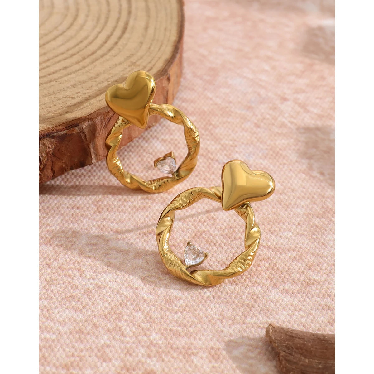 Stud Earrings Heart Crystal Irregular — 316L Stainless Steel · PS465