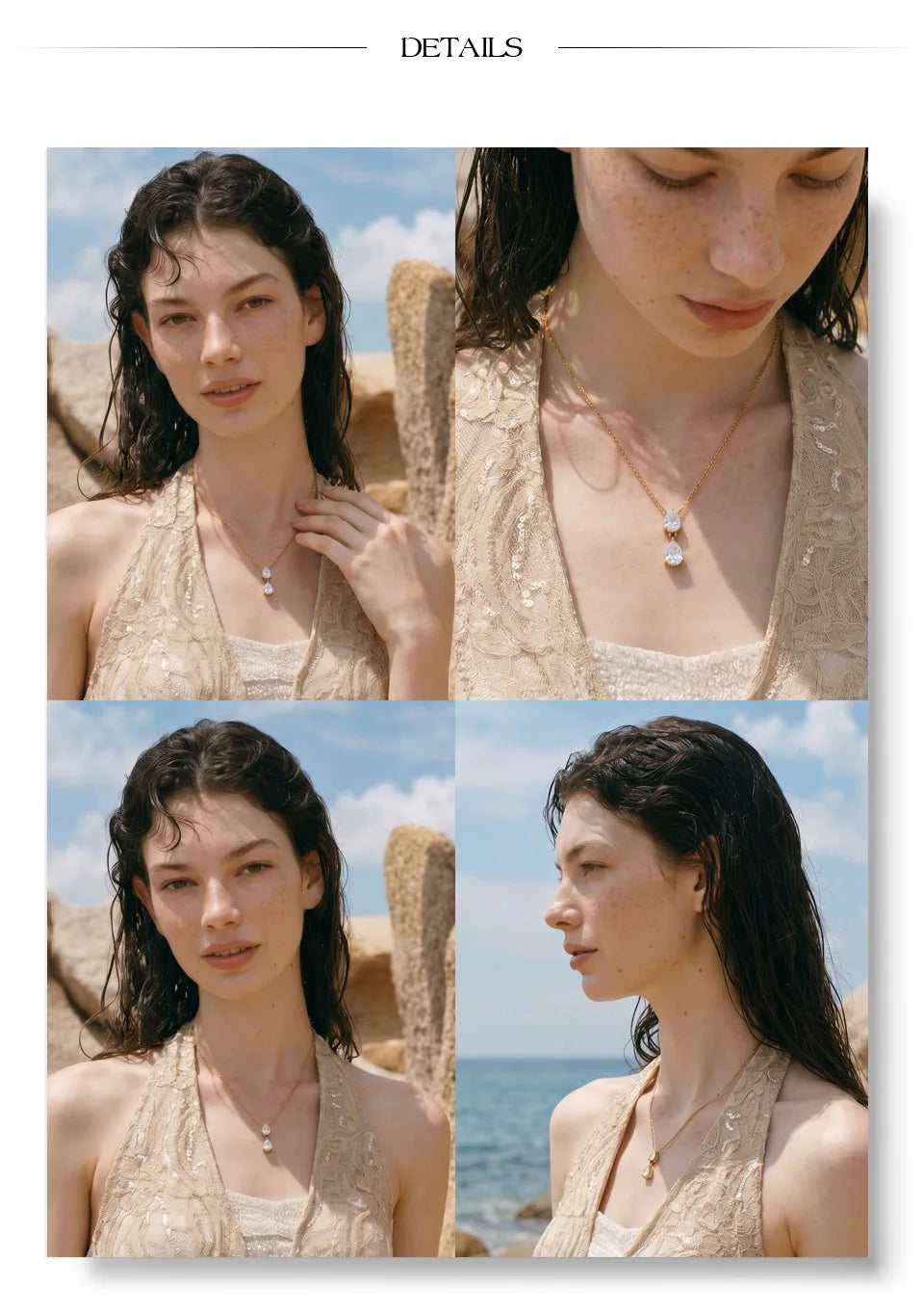 Cubic zirconia geometric necklace in gold-plated stainless steel with cubic zirconia.