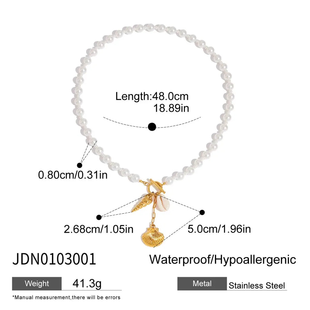 Pearl Shell Charm Necklace — Stainless Steel · PS166