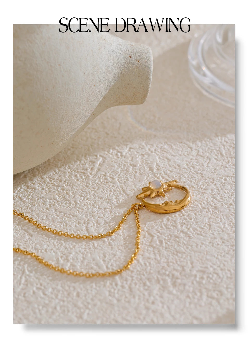 Star moon necklace in gold-plated stainless steel.