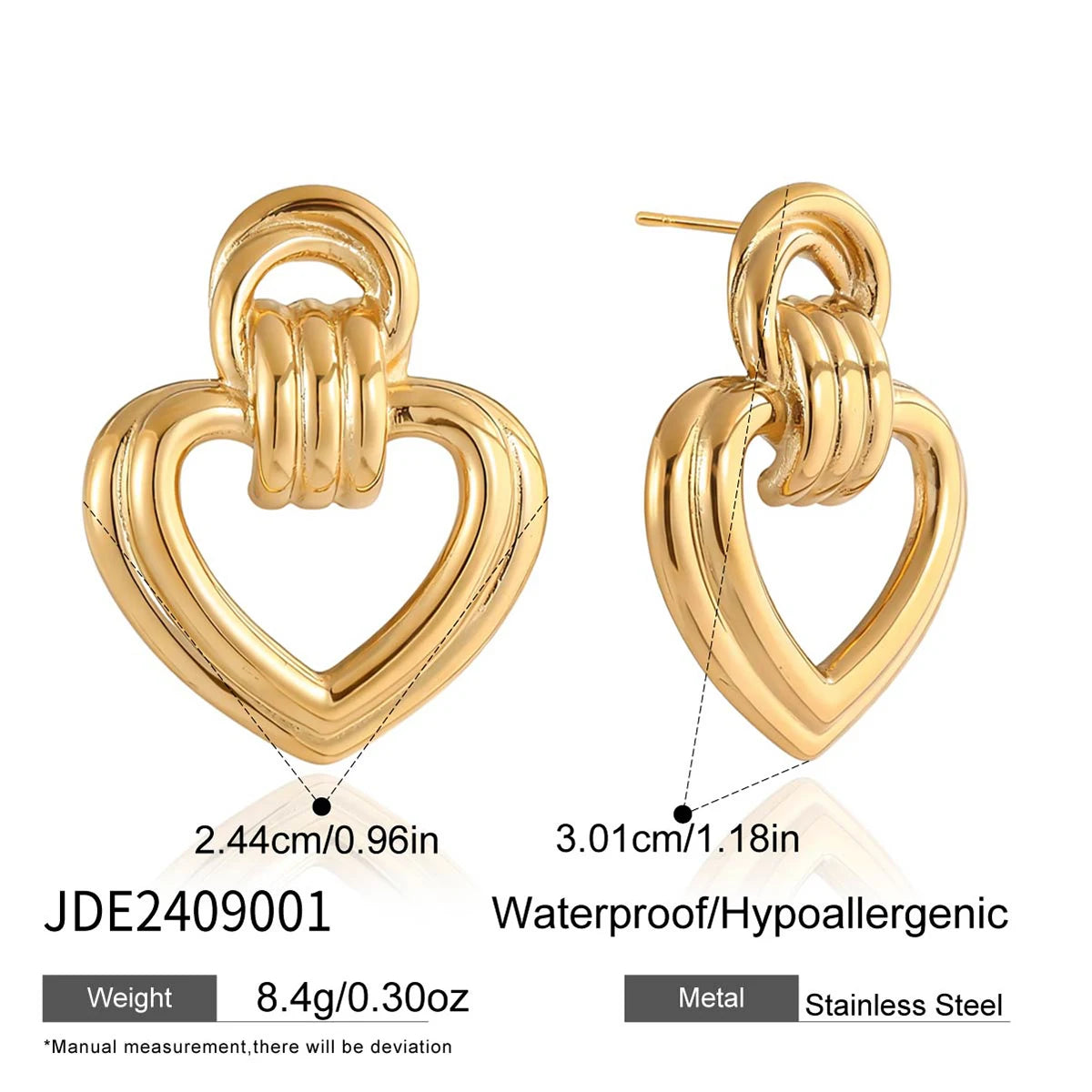 Open Heart Drop Earrings — Stainless Steel · PS066