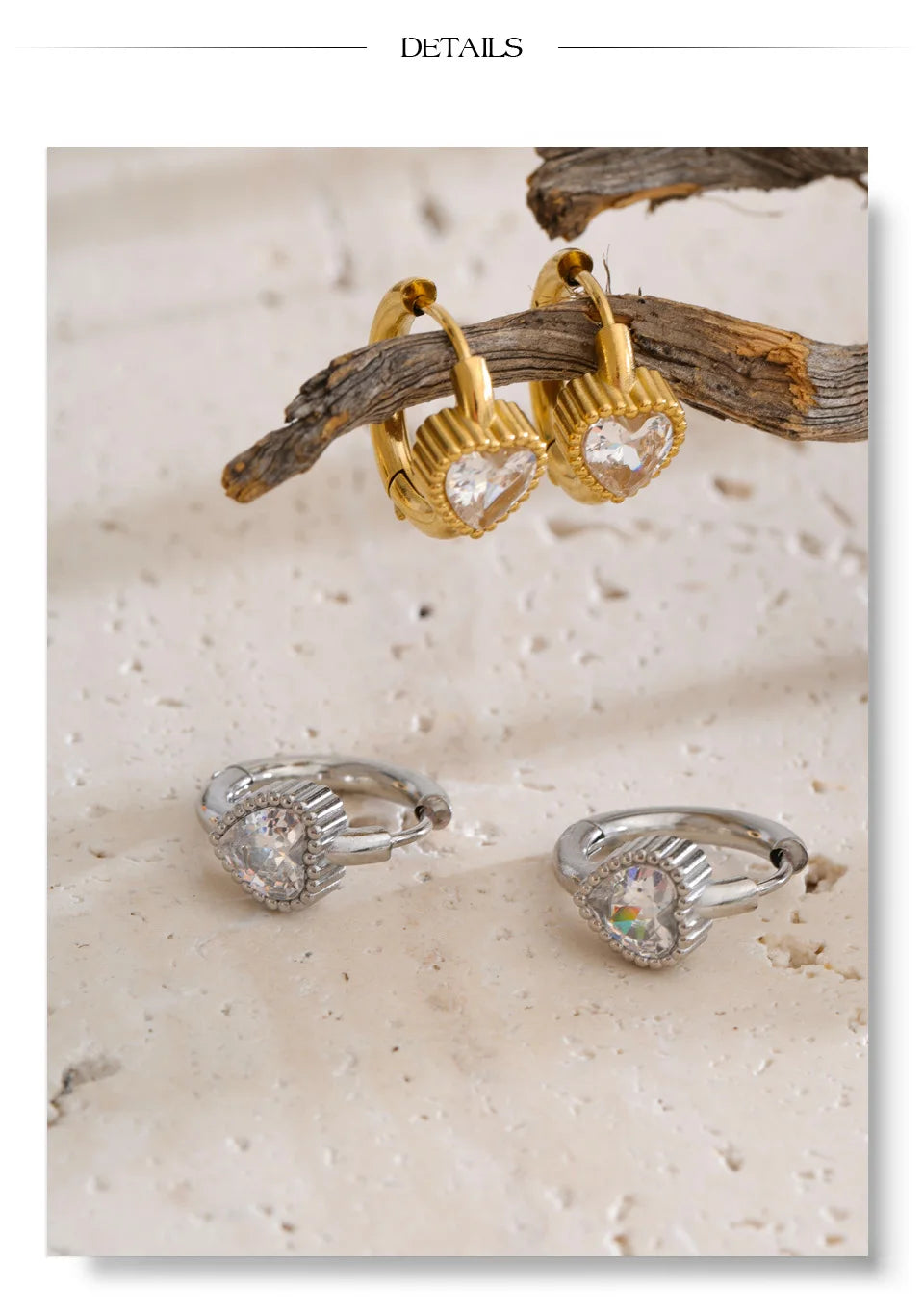 Cubic Zirconia Heart Earrings — 14K Gold-Plated Stainless Steel with Cubic Zirconia · PS1419
