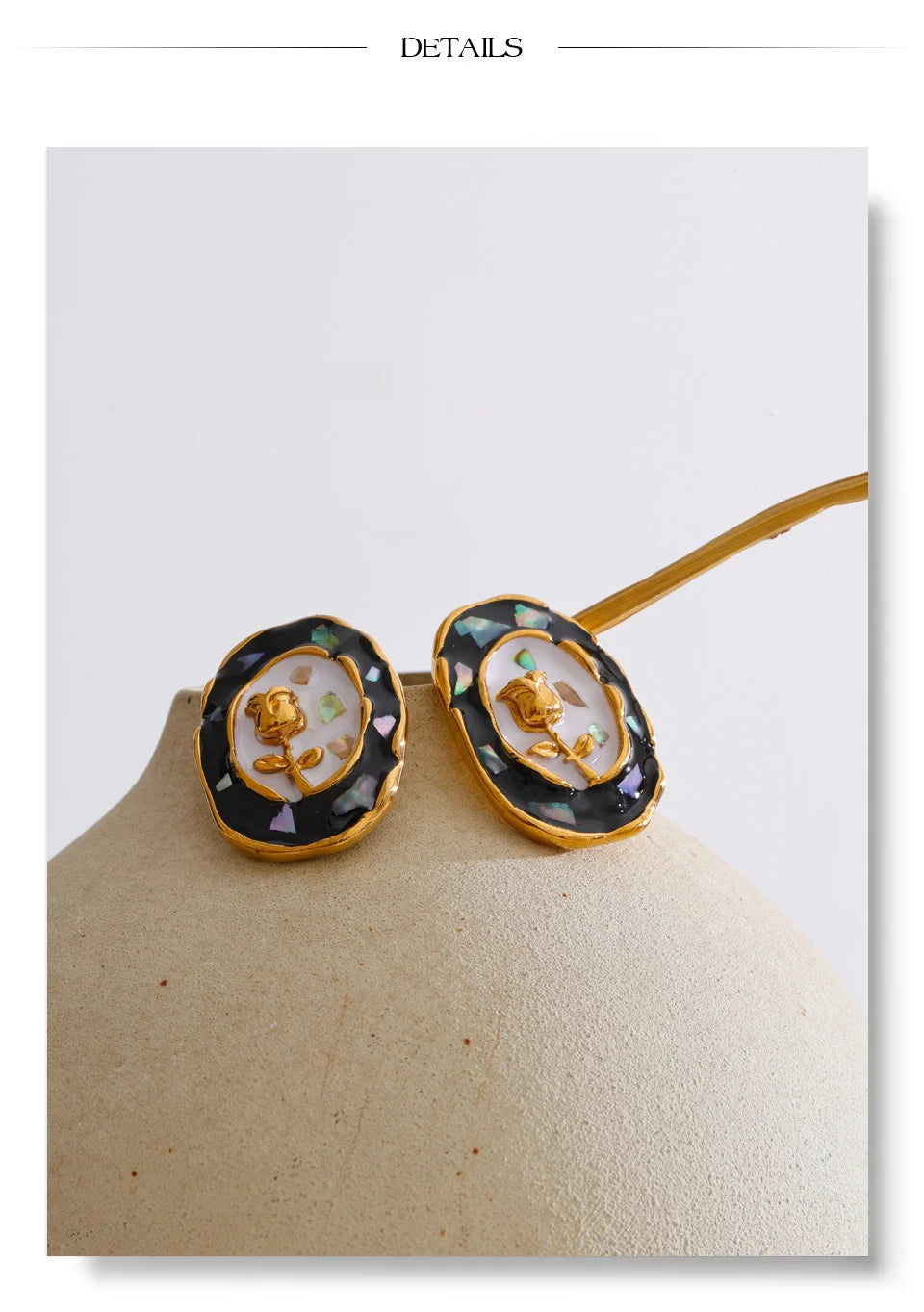 Cubic Zirconia Enamel Flower Earrings — Gold-Plated Stainless Steel with Cubic Zirconia and Enamel · PS1298