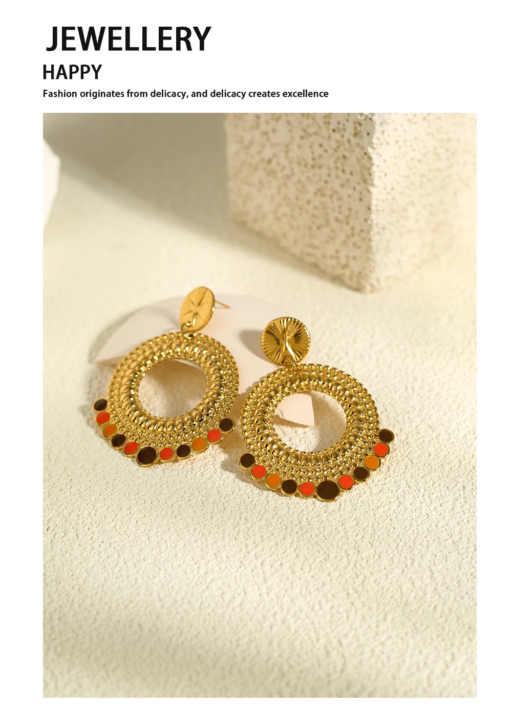 Drop Earrings Geometric Metal Texture Enamel — 316L Stainless Steel · PS442