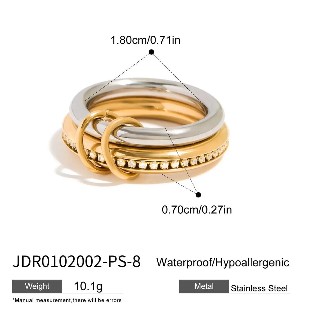 Mixed Crystal Ring Stack — Stainless Steel · PS223