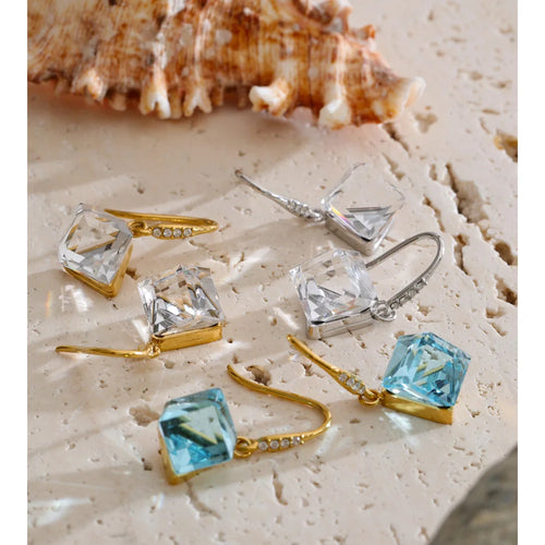 Crystal Geometric Earrings — Gold-Plated Stainless Steel with Crystal · PS1716