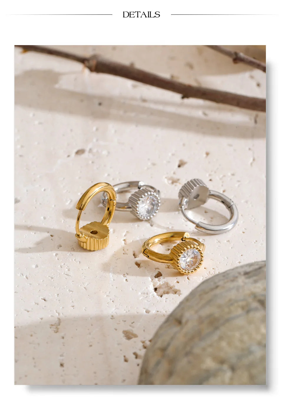 Cubic Zirconia Geometric Earrings — Gold-Plated Stainless Steel with Cubic Zirconia · PS1384