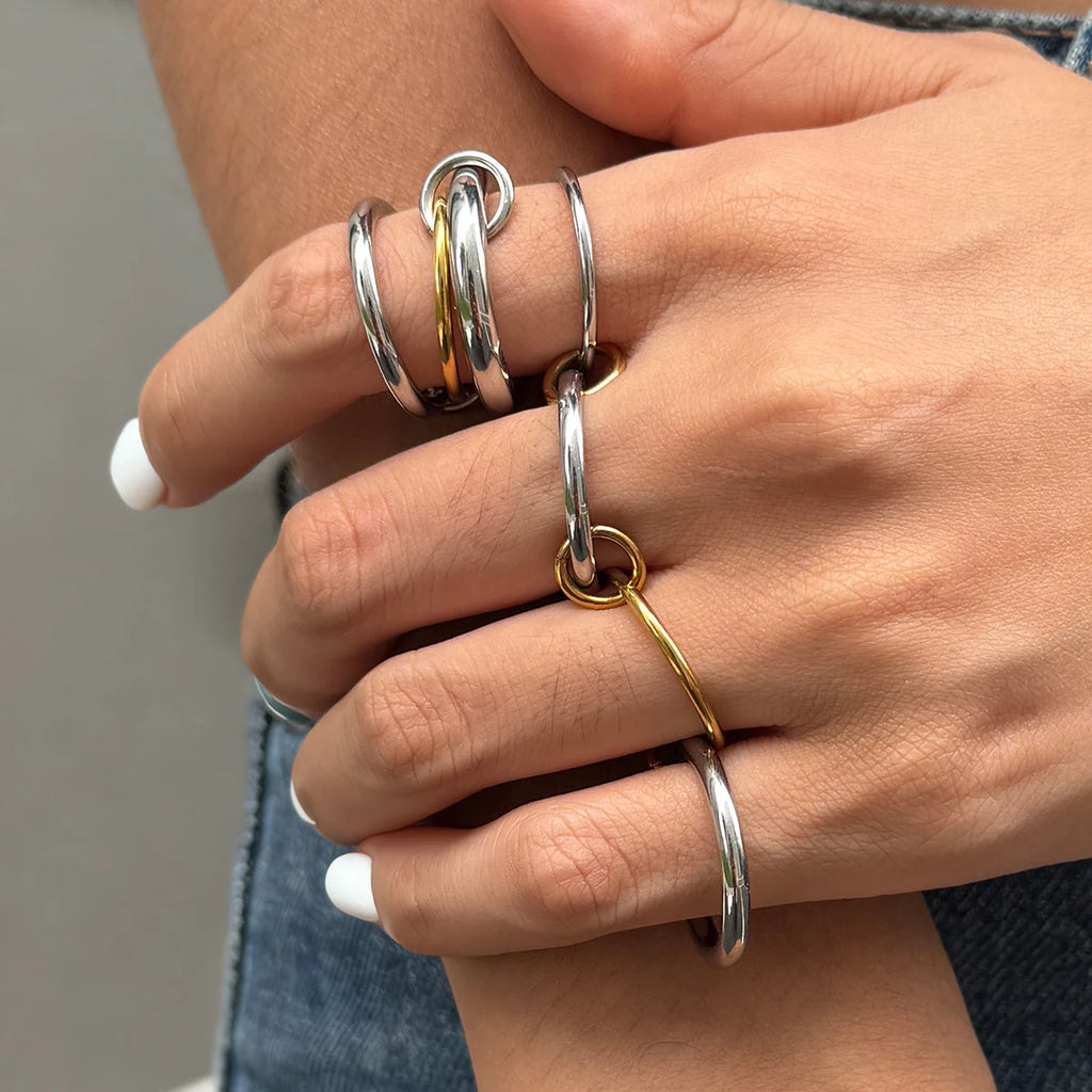 Mixed Crystal Ring Stack — Stainless Steel · PS223