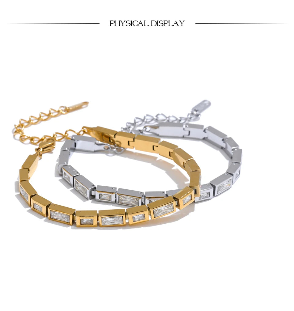 Cubic Zirconia Geometric Chain Bracelet — Gold-Plated Stainless Steel with Cubic Zirconia · PS1955