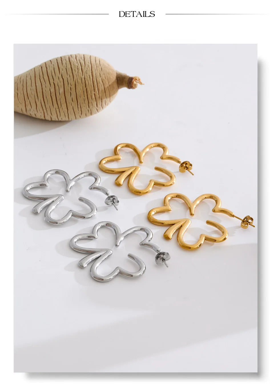 Flower Minimalist Earrings — Gold-Plated Stainless Steel · PS1296