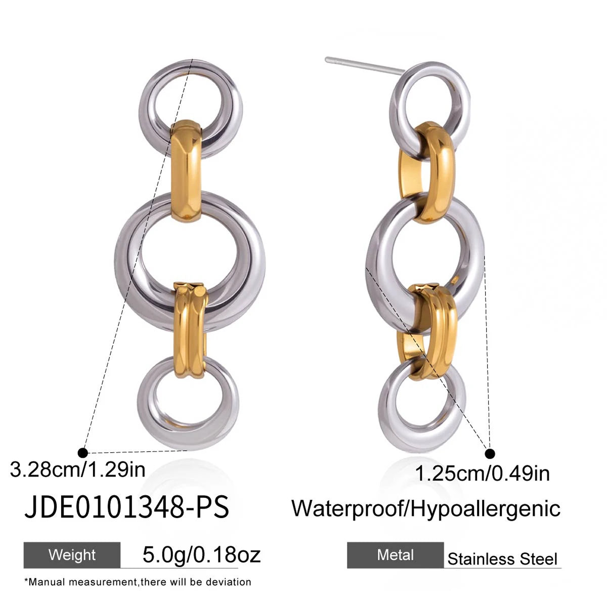 Two-Tone Chain Drop Earrings — Stainless Steel · PS120