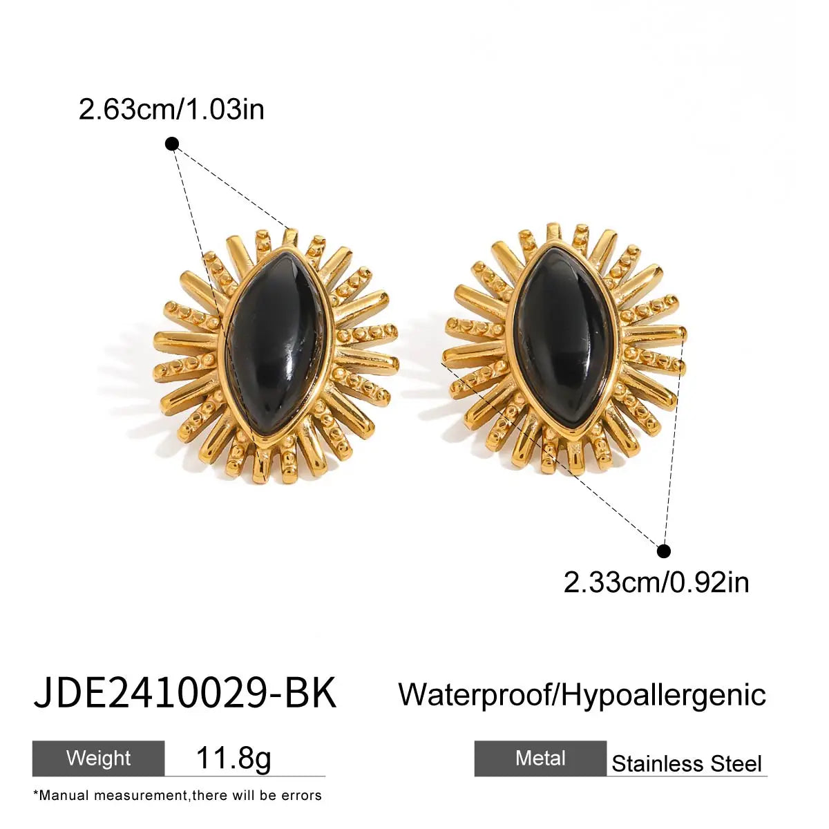 Vintage Stone Stud Earrings — Stainless Steel · PS092