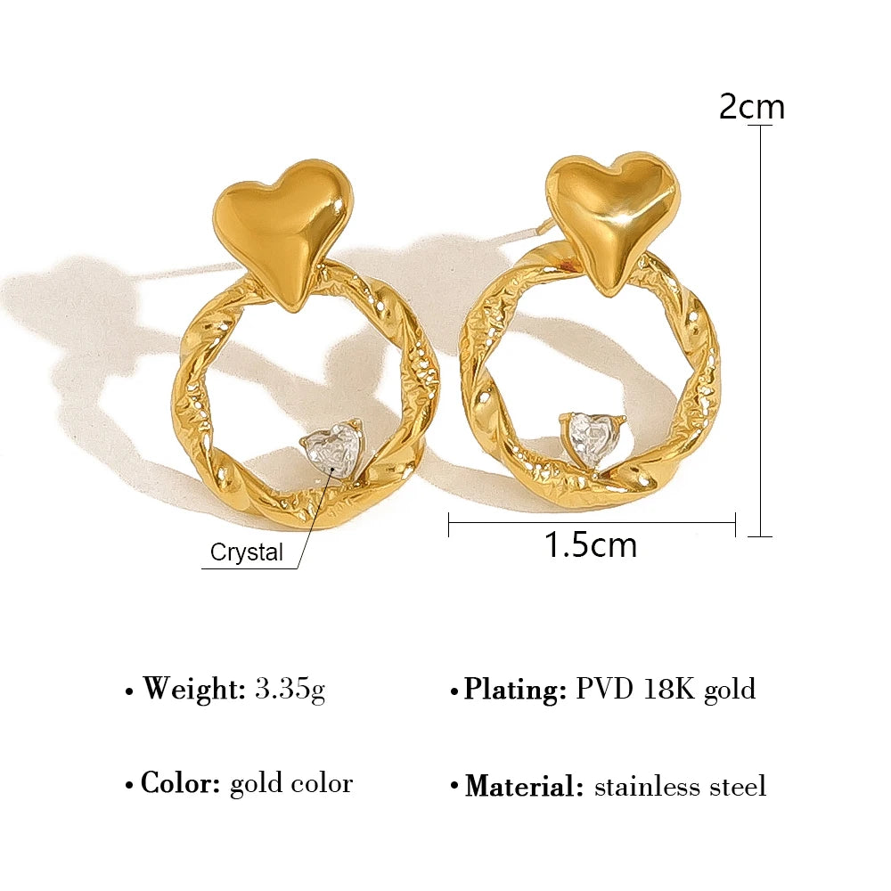 Stud Earrings Heart Crystal Irregular — 316L Stainless Steel · PS465