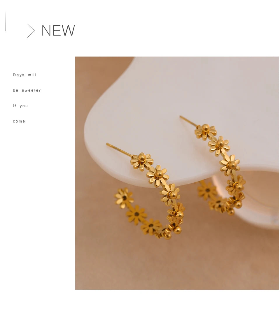 Flower Geometric Earrings — Gold-Plated Stainless Steel · PS1873