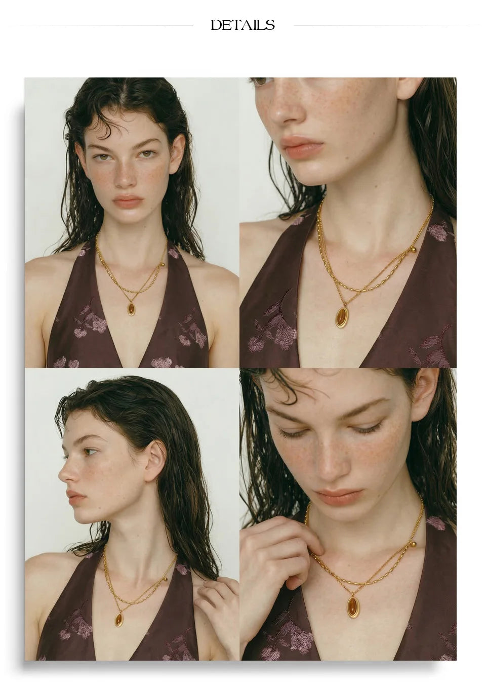 Natural stone geometric chain necklace in gold-plated stainless steel with natural stone.