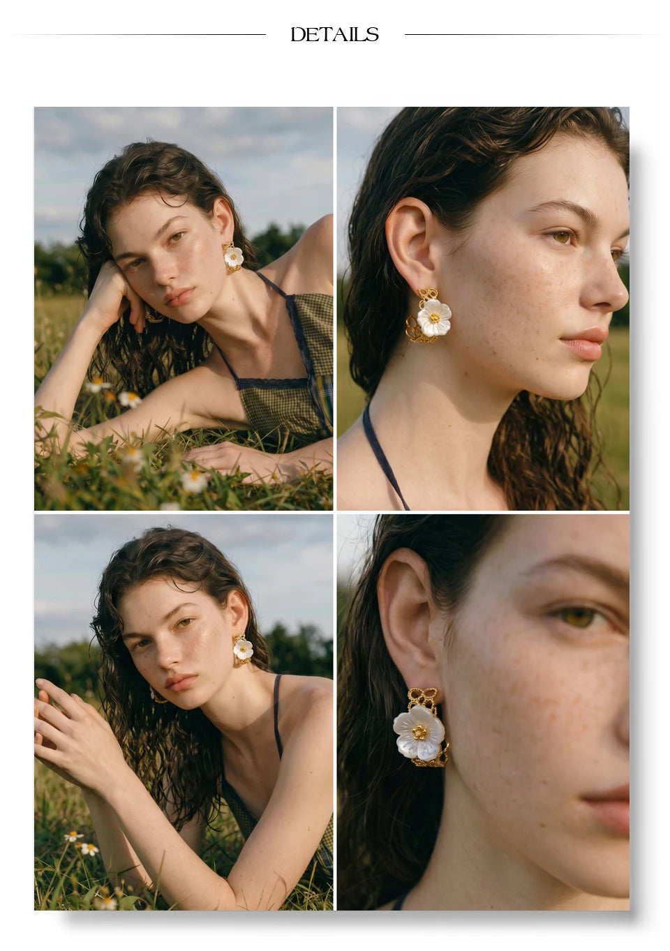 Resin flower earrings in gold-plated stainless steel with resin.