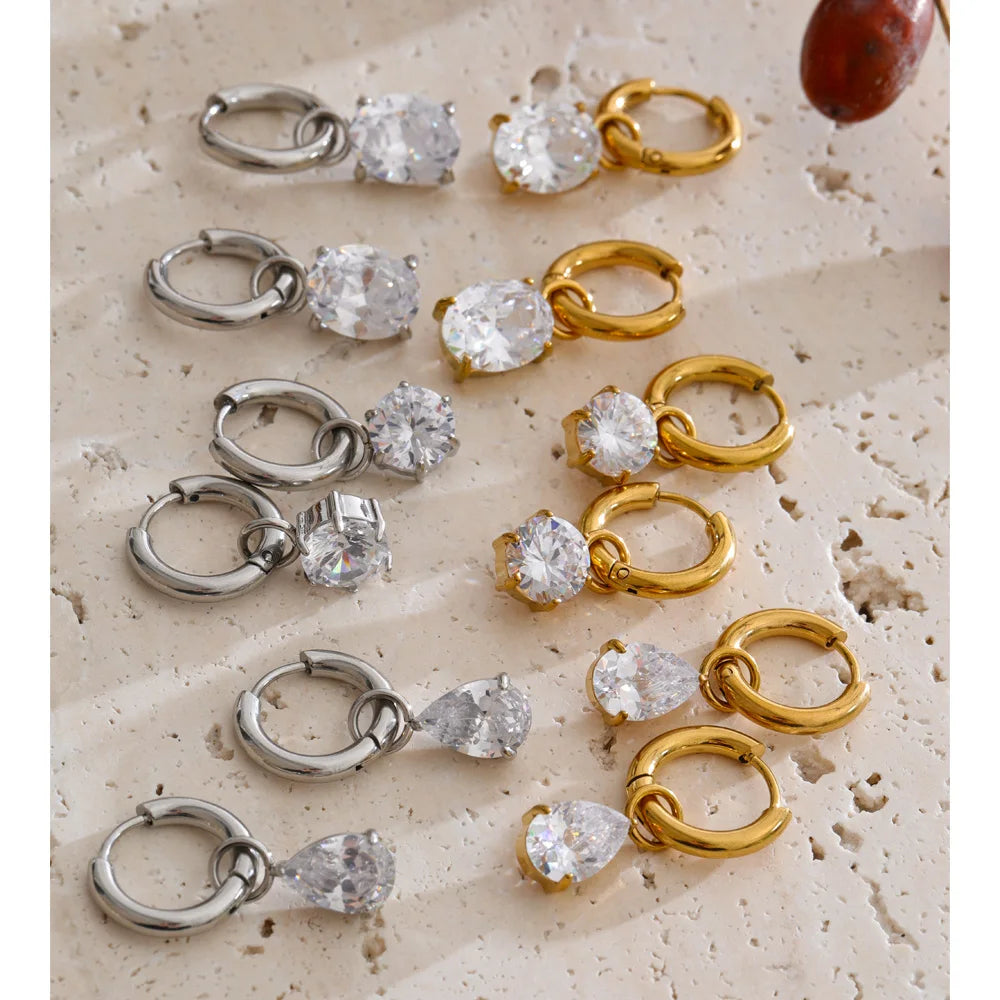 Cubic Zirconia Geometric Earrings — Gold-Plated Stainless Steel with Cubic Zirconia · PS1881
