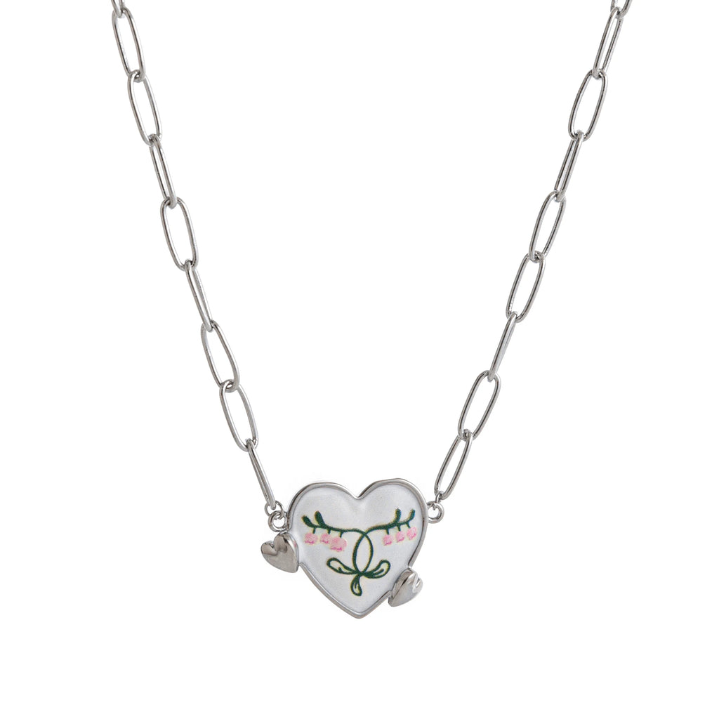 Vintage necklace with one arrow piercing personalized flower pattern, paperclip chain, gold-plated and color preserving