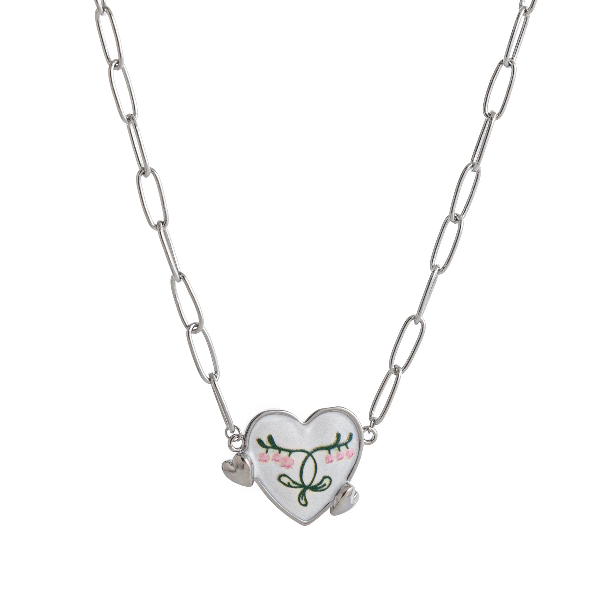 Vintage necklace with one arrow piercing personalized flower pattern, paperclip chain, gold-plated and color preserving