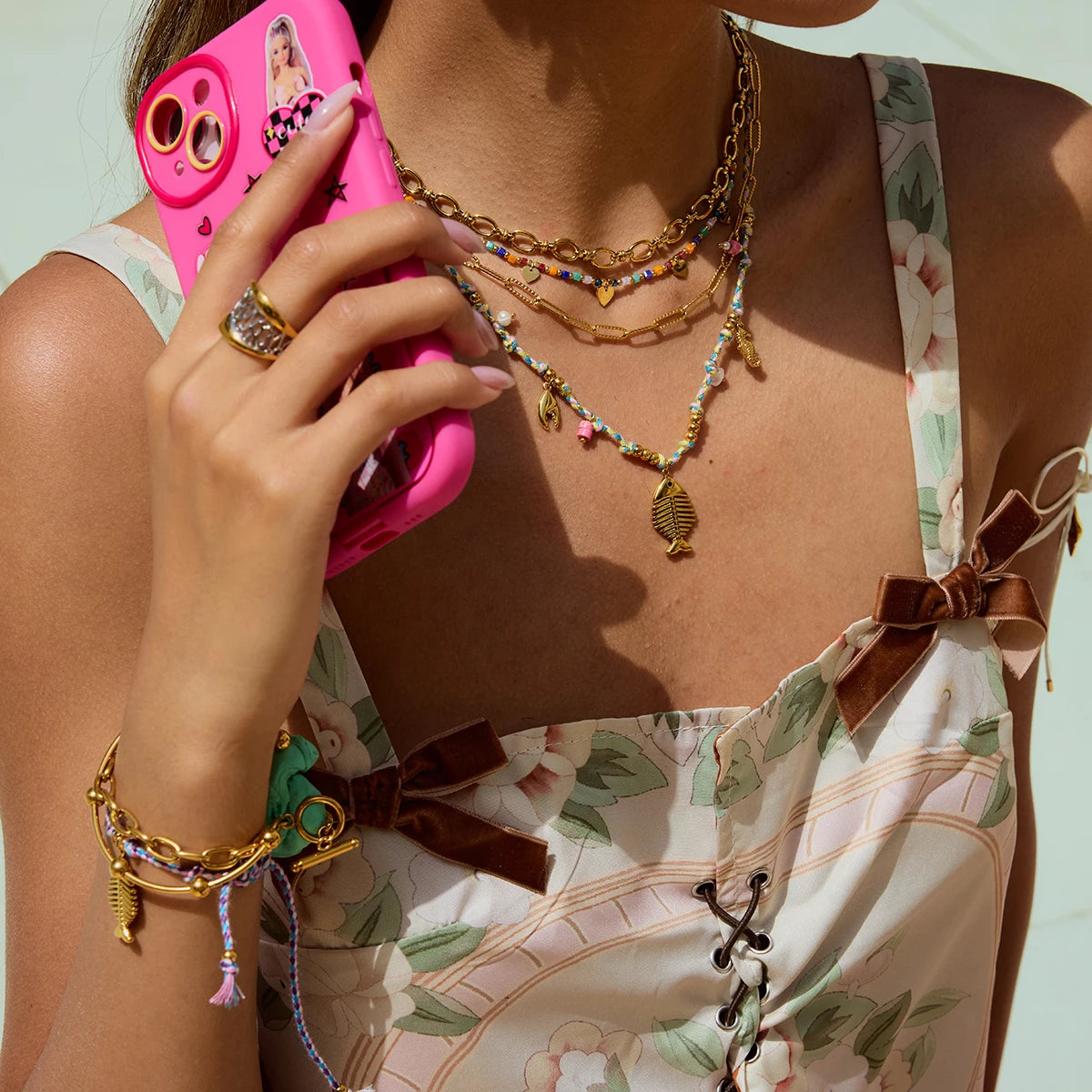 Ocean Charm Layered Necklace — Stainless Steel · PS160